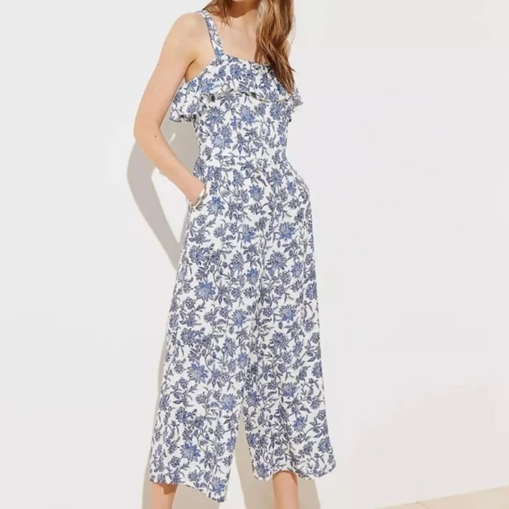 LOFT Trellis Garden Floral Sleeveless Wide Leg Jumpsuit size 0 - Picture 7 of 17